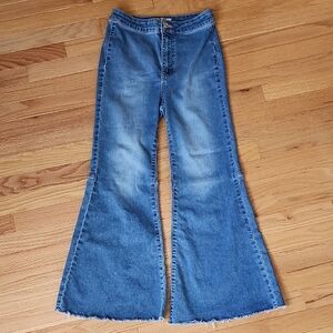 We The Free Wide Flare Leg Raw Hem Denim